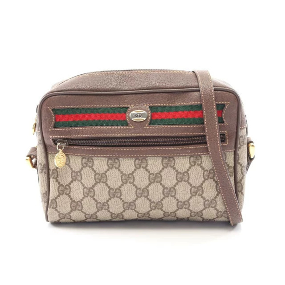 Gucci GG Plus Shoulder Bag Canvas Leather Beige Cream Brown Multicolor
